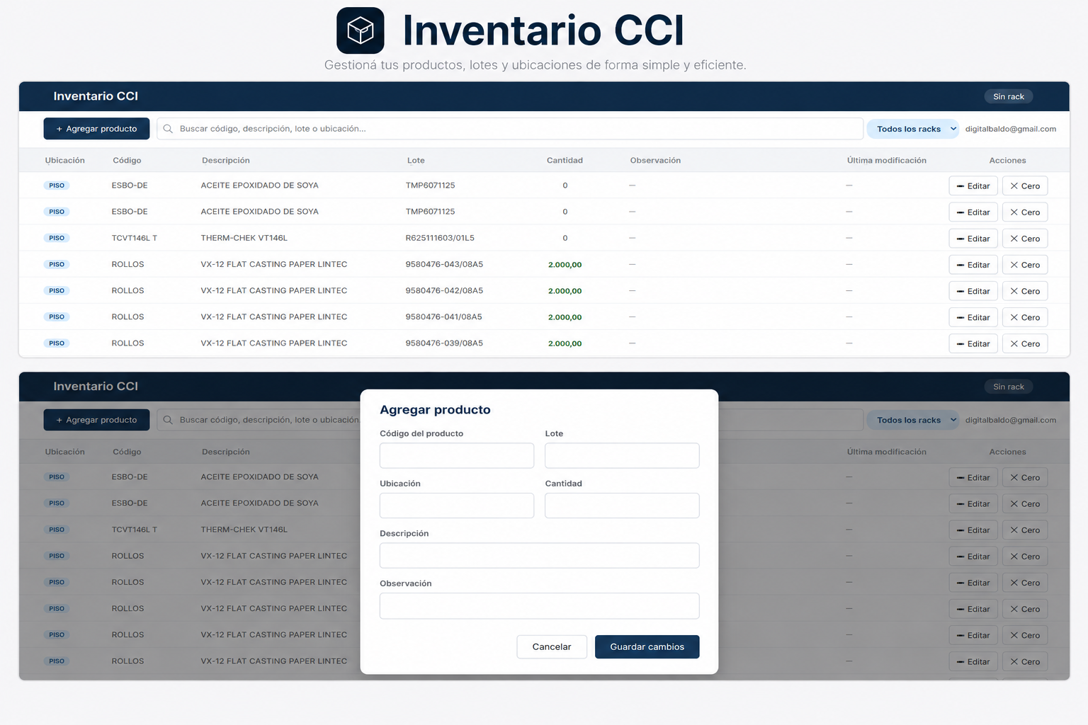 Inventario — vista principal
